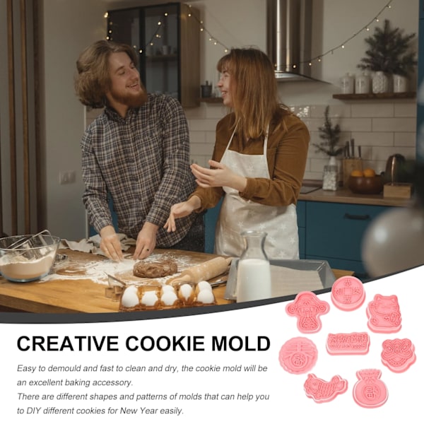 XJ-8 st Nyttårs Stensiler Stempler Kakeform Bakverk og Bakeformer Preget Kakeformer Kakebaking Former Barn