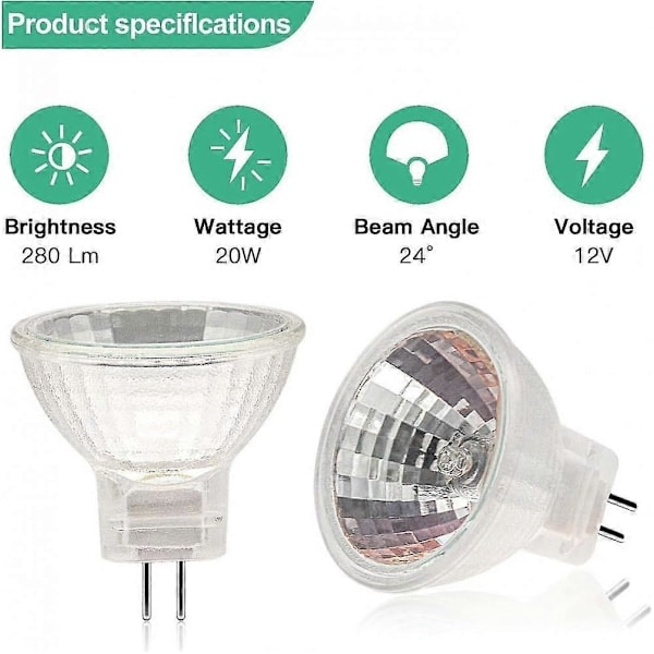Mr11 Halogenpærer (12-pak), Gu4 Halogenpære 12v 20w, Mr11 Gu4 Dæmpbar Pære Glasbeskyttelse Til Loftlampe, 2-benet Halogenpære 2700k Varm Hvid