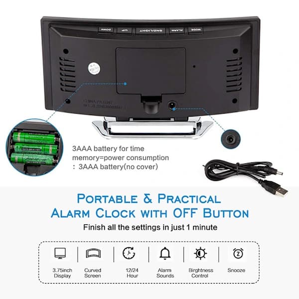 7-tums digital väckarklocka med böjd dimbar LED-display - Vit[JUN] one size VIT