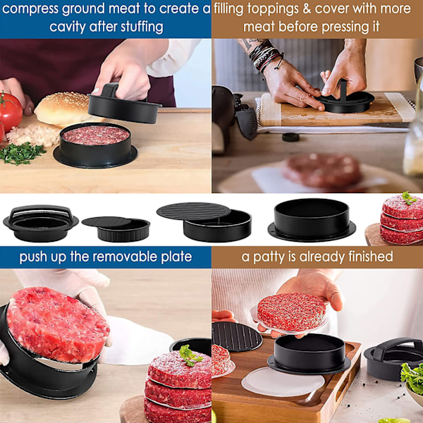 XJ-Hamburgermaskin - 3 i 1, Fylt Burger, Non-stick, Grillverktøy