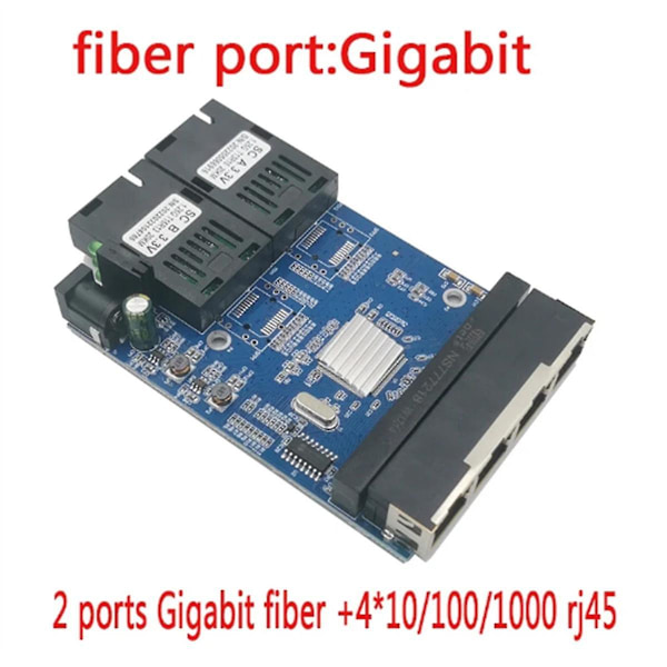 XJ-Gigabit Ethernet Switch Fiber Optisk Mediekonverter 4 Rj45 2 10/100/1000m Utp 2f4e Port Pcb