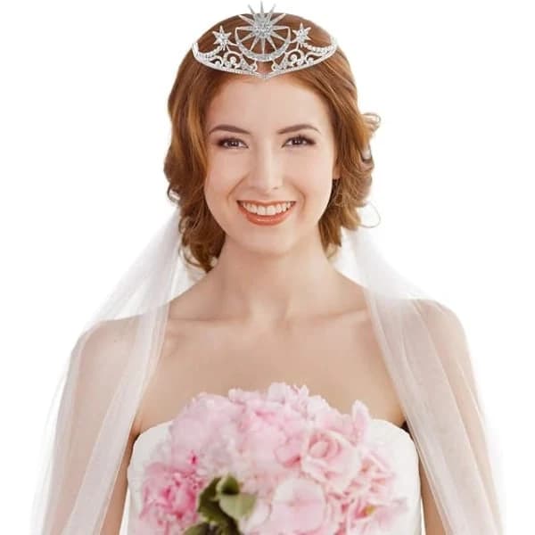 Rhinestone Brudebånd Acotar Strass Stjerne Måne Pannebånd Krystall Stjerne Tiara Brudehodeplagg for Kvinner Jenter