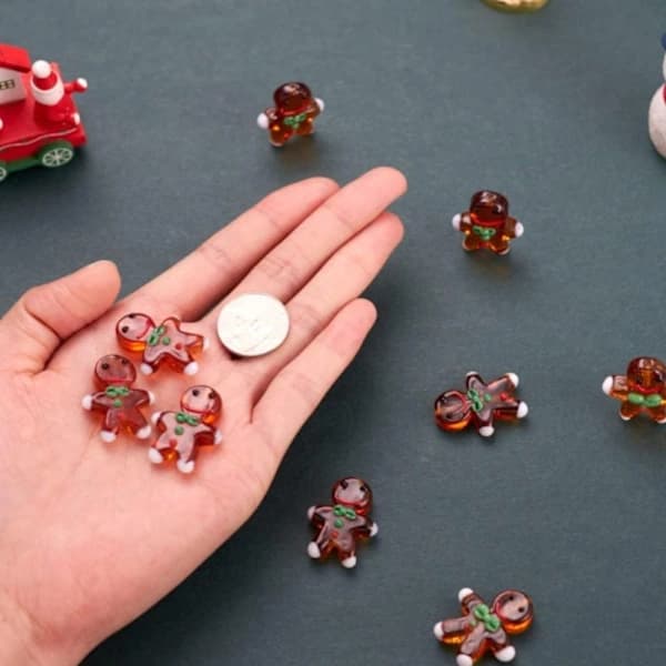 10 stk. Gingerbread Man Glasperler Jule Lampwork Glas