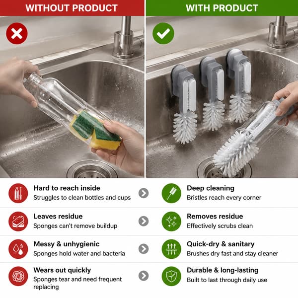 Sugkoppsflaskborstset, 3-pack för koppar, tumlare och dryckeskärl Cup brush