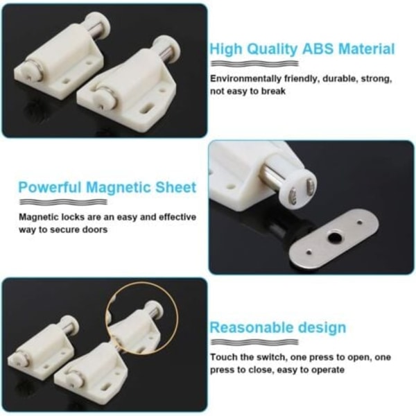 6 st Magnetisk Dörröppnare Magnetisk Snäppare Möbel Fjäder Snäppare Magnetlås Tryck för att Öppna Magnet Tryck Snäppare för Skåpdörrar, Bokhyllor,