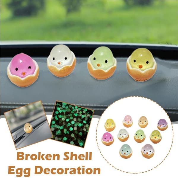 50 Pcs Mini Chicks with Eggshells, Cute Mini Resin Animals, Hatched Chick Figurines that Glow in the Dark, Easter Egg Chick Outdoor Lawn Decor DIY E