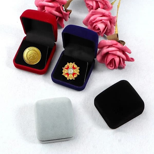 Myntdisplayfodral i sammet Medaljfodral Smyckespresentask Displayfodral för medaljer Svart