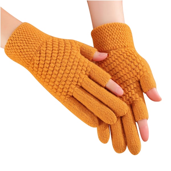 XJ-Vinterhandskar för damer, stickade, varmfodrade, tre fingrar, dubbel pekskärm, SMS-fingertoppsdesign, handskar