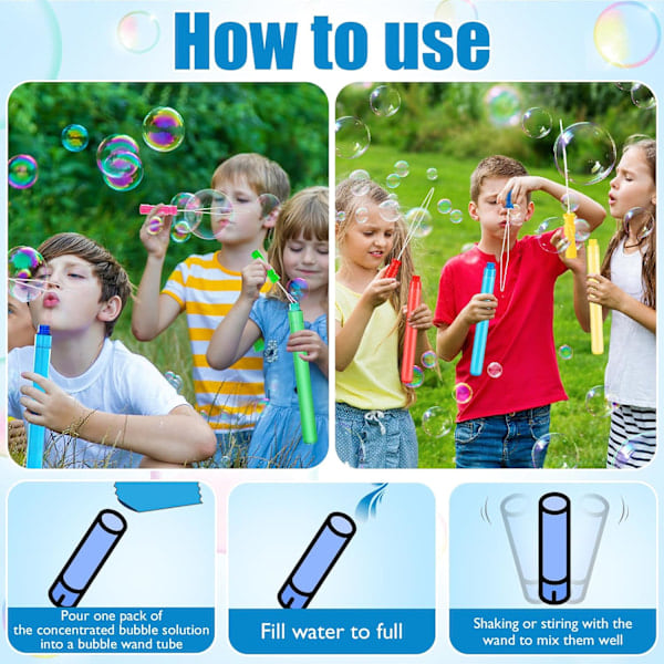 24-pack 14-tums bubbelstavar, stora bubbelstavar med 24 bubbelpåfyllningslösningar, bubblor festartiklar för påsk, sommar utomhus/inomhusaktivitet