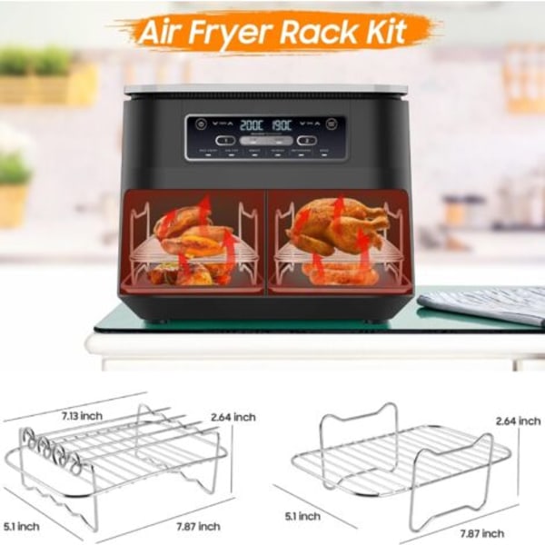 9 stk. Air Fryer Tilbehør Airfryer Tilbehør for Ninja Dual AF400EU & AF300EU & Tower T17088 for Ninja Airfryer Tilbehør Kompatibelt for Ovn,