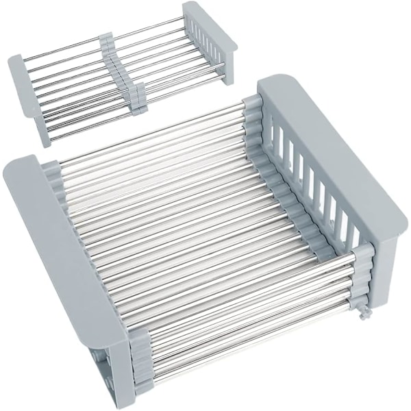 XJ-Uttrekkbar vaskekurv, justerbar vaskekurv, justerbar vaskekurv i rustfritt stål, teleskopisk avløpskurv vaskekurv (30x22,5x9,5cm)