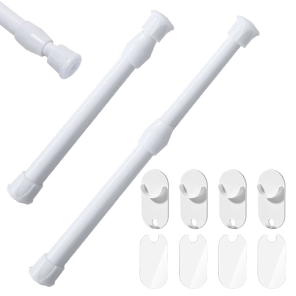 2-pack 30-50 cm teleskopstänger, klämstänger för gardiner, klämstång för gardiner, vit utdragbar gardinstång utan borrning för köksskåp