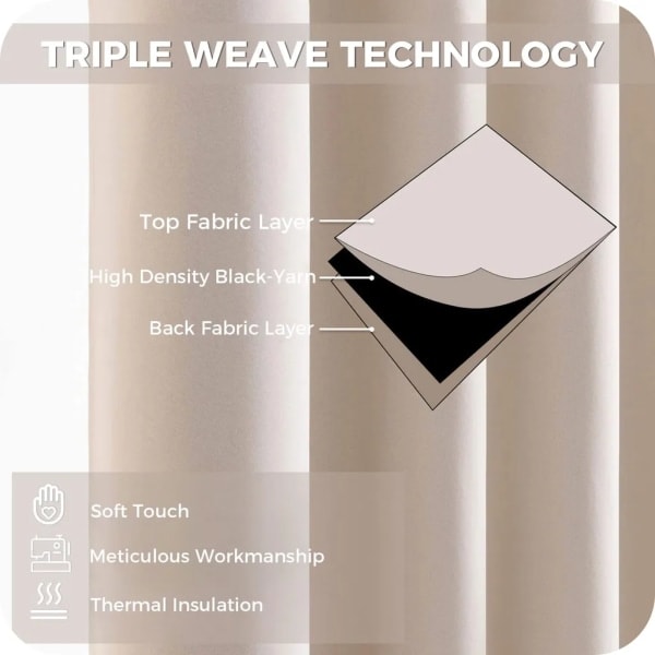 Short Beige Blackout Curtains for Small Windows, 2 Panels