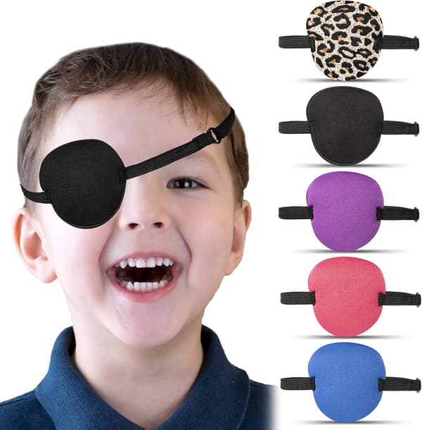 5 stk. justerbare øjenlapper, bløde 3D korrigerende øjenlapper til voksne og børn, blå, lilla, pink, sort, leopard