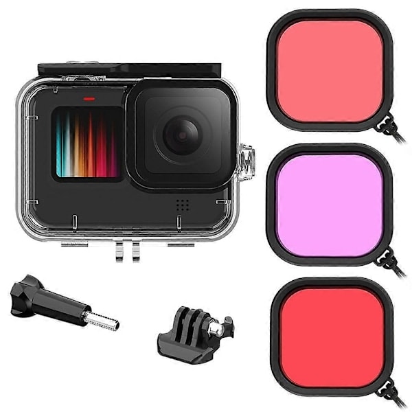 For GoPro Hero 12/11/10/9 Sportskamera Undervanns 45m Vanntett Hus med 3 Filter
