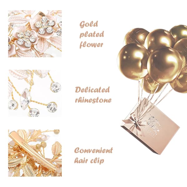 Brud bryllup hår vin hår stykke blomst hodeplagg krystall hodeplagg glitrende perle rhinestone hår tilbehør for kvinner og jenter (rose gull)