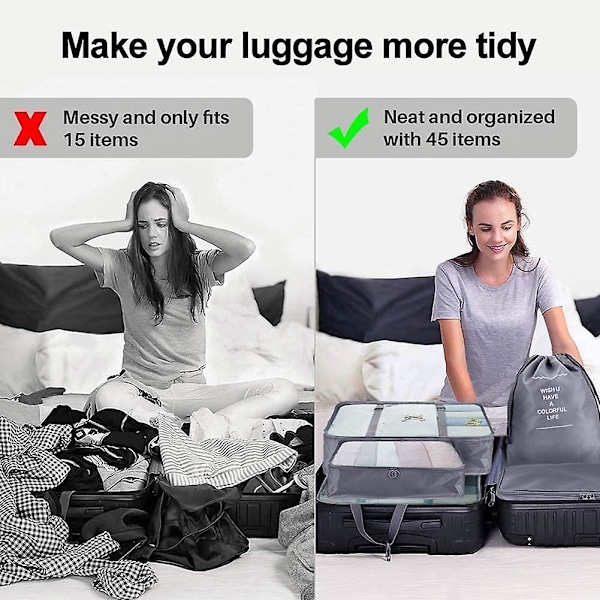 XJ-Pakkekuber for koffert, 9 stk. Reise-pakkekuber Lett Koffert Organizer Veskesett Bagasje