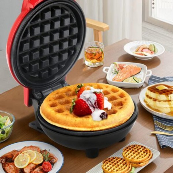 Mini Rund Vaffeljern, Vaffel- og Pandekagemaskine Klassisk til Julegaver, Crêpes, Småkager, Chaffle, Snack, Belgiske Vafler