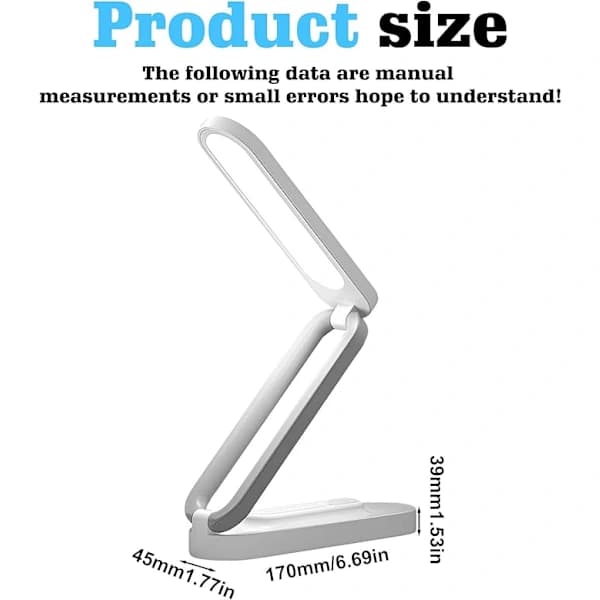 Foldable Cordless LED Desk Lamp - 3 Levels Dimmable Table Lamp - Eye-Friendly - USB Rechargeable Reading Lamp