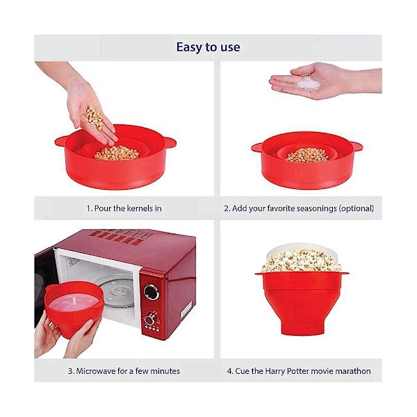 XJ-Popcornmaskin med lock - Silikon Popcorn Maker Hopfällbara Popcornskålar Popcornbehållare (YJD)