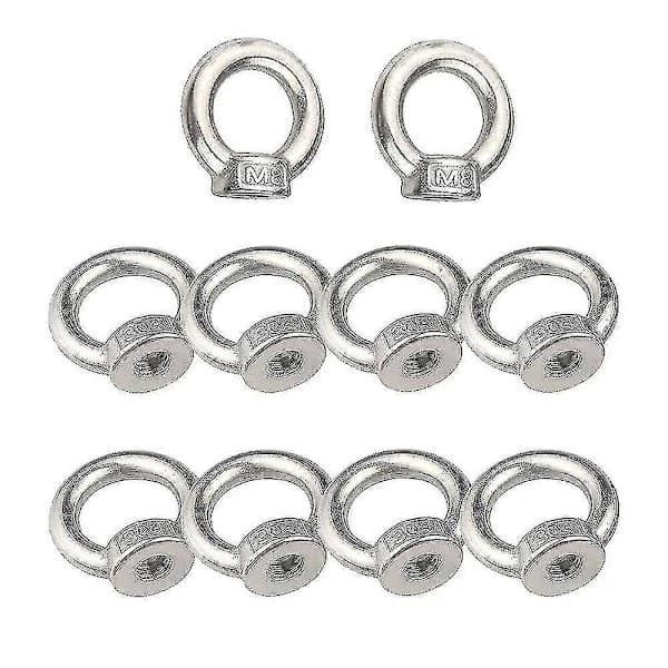 M8 Lyftögla 10 st 304 Rostfritt Stål Silver Lyftögla Öglebult Fästmutter Gängad