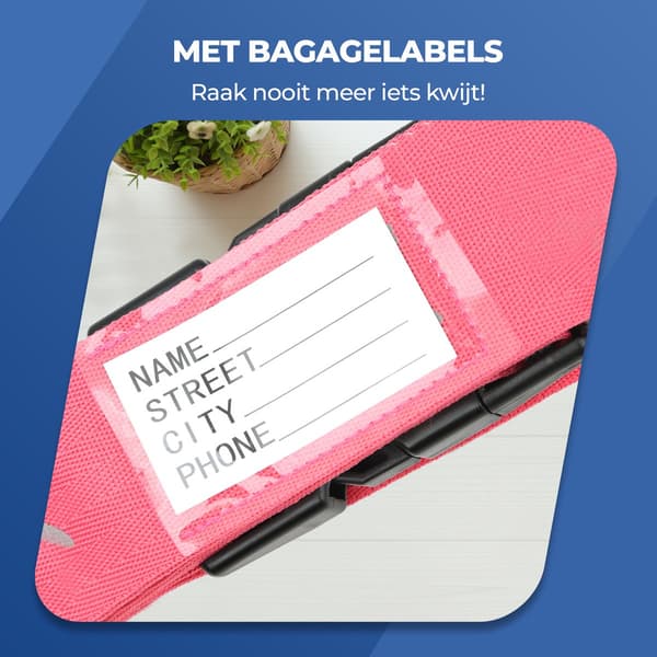Bagageremmar med kombinationslås, justerbart resväskebälte i nylon med bagagebricka för flygresor, rosa, 2-pack