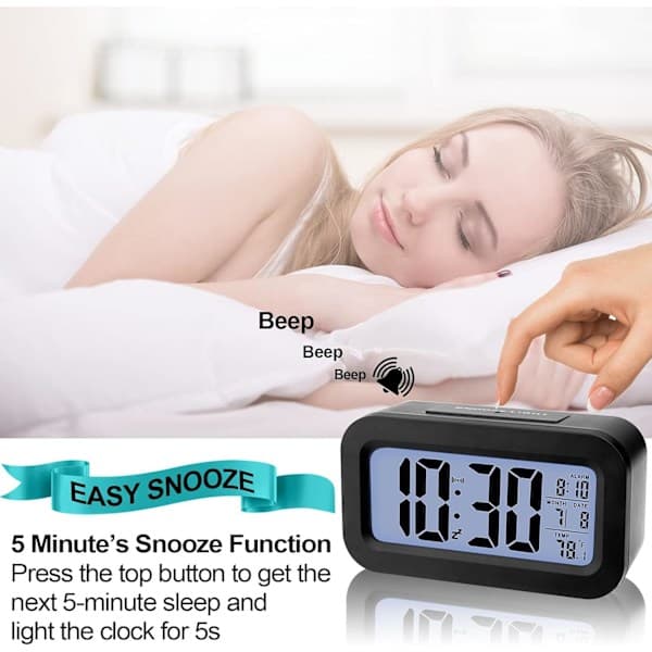 Suuri digitaalinen herätyskello LCD-näytöllä (musta)