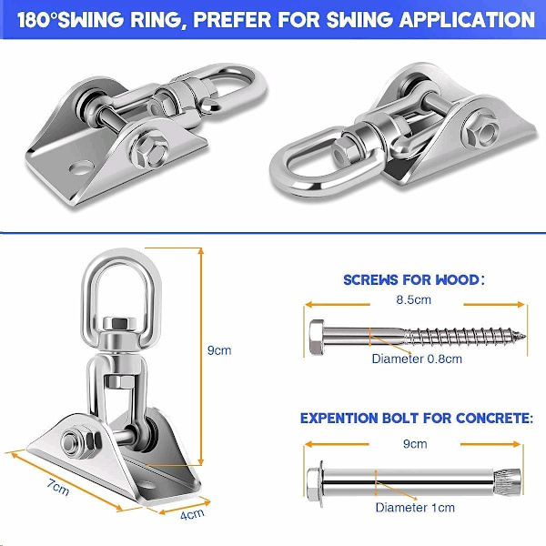 Hammock Hook, 360° Swivel, with 4 Screws