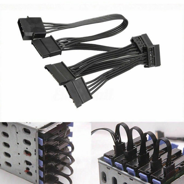 XJ-6x 4-pin Ide Til 5-port Strømforsyningskabel 4-pin Molex Til Multi Sata Port 18awg Ledning Strømkabel Til Ha