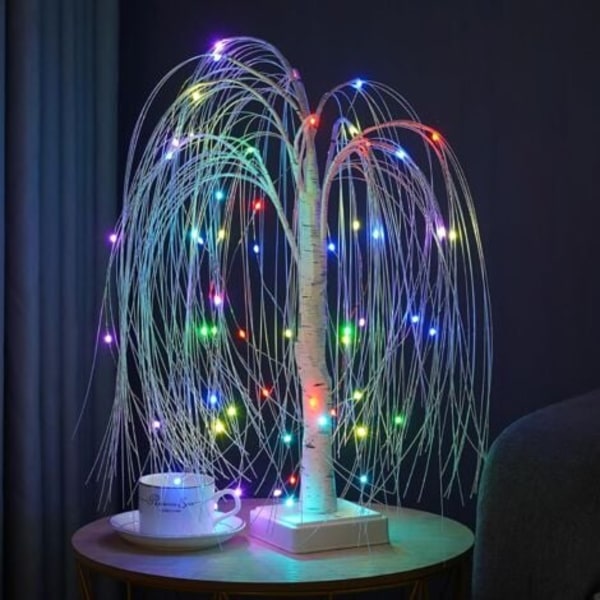 Willow Tree med LED-lys, 60 RGB fargeskiftende LED-er med fjernkontroll, opplyst bordlampe i tre for jul, bursdag, bryllupsfest, C