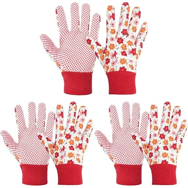 1 sæt blomsterhavehandsker til kvinder/damer, skridsikre havehandsker, komfortable tornfrie havehandsker, gave - rød