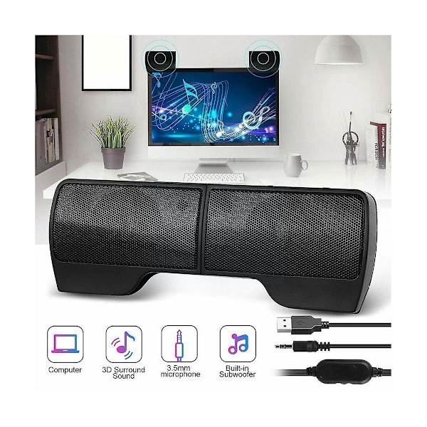 XJ-Mini Bærbare USB Stereo Høyttalere Linjekontroller Lydplanke For Laptop Mp3 Telefon Musikkspiller PC Hvit