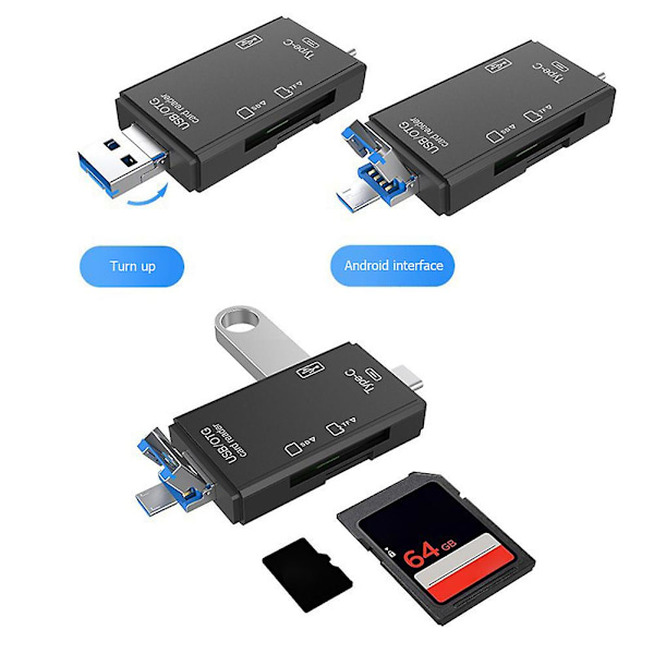XJ-6 6-i-1 USB 3.0 OTG Kortläsare För Secure Digital/TF Kortläsare Splitter Adapter För Mobiltelefon