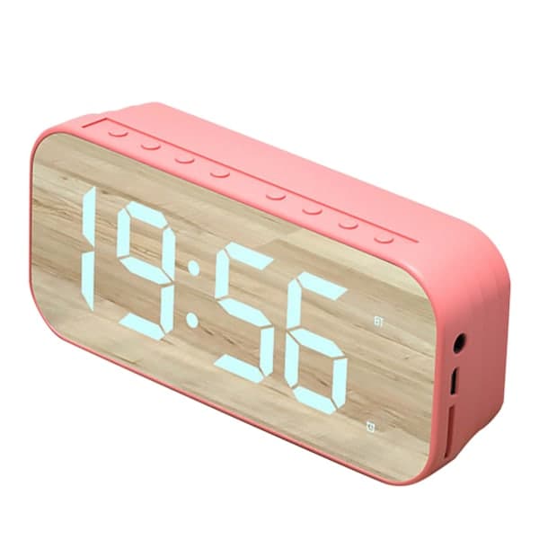 Bluetooth Högtalare Väckarklocka Digital Klocka med Bluetooth Högtalare Spegel Digital Display Väckarklocka för Sovrum Kontor Rosa
