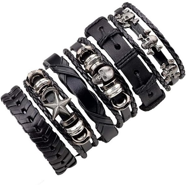 XJ-Sex hodeskalle pentagram stjerne flerlags vevd lær flettet justerbart Halloween armbånd for menn blandet farge