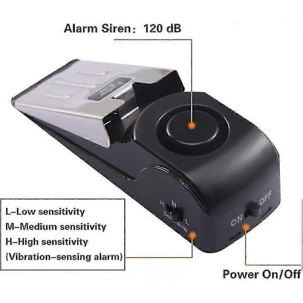 Dørstopalarm 2-pak: 120 dB dørstop med kile, der udløser alarm