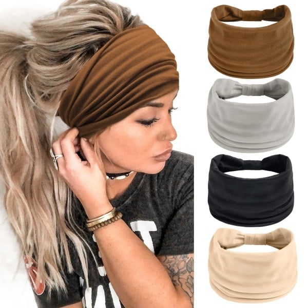 4-pack hårband för kvinnor, breda hårband för flickor, elastiska träningshårband, yogaband