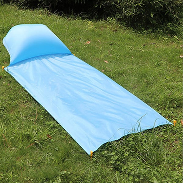 XJ-Piknikteppe for én person i lyseblått med oppblåsbar pute og vanntett oppbevaringsveske - 85x210cm / 33.5x82.7in