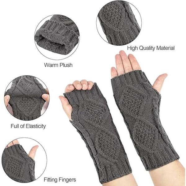 2 par fingerløse handsker - Strikkede håndledsvarmere, Vinter Elegante - til kvinder - Grå & Sort