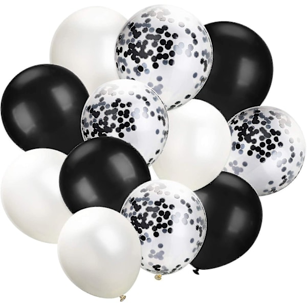 XJ-Hvide og sorte konfettiballoner 100-pak 12 tommer Festballoner Hvide Sorte Latex