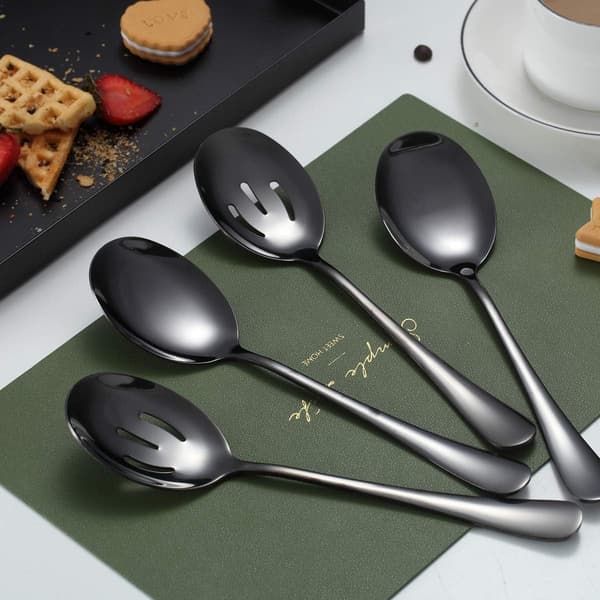 Sorte Skeer 4 Dele, Serveringsske, Inkluderer 2 Serveringsskeer og 2 Hulskeer, Serveringsbestik i Rustfrit Stål Black