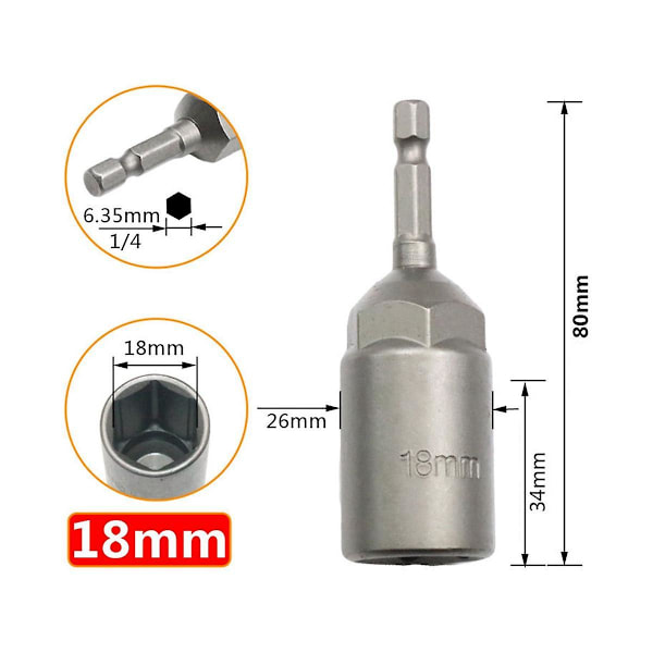 XJ-Deep Sekskantmuttertrekker Bor Sekskant Impact Socket Adapter 80mm Lengde Skrutrekker Bits 6-19mm Qui