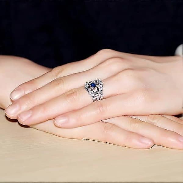 Blå irsk Claddagh-ring for kvinner med hjerte, stablebare forlovelses- og løfteringer, 3-delt sett
