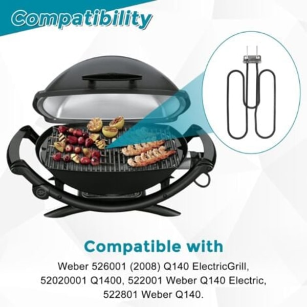 Varmeelement 66631 for Weber Q140 Q1400 elektrisk grill, 2200 W, i rustfritt stål