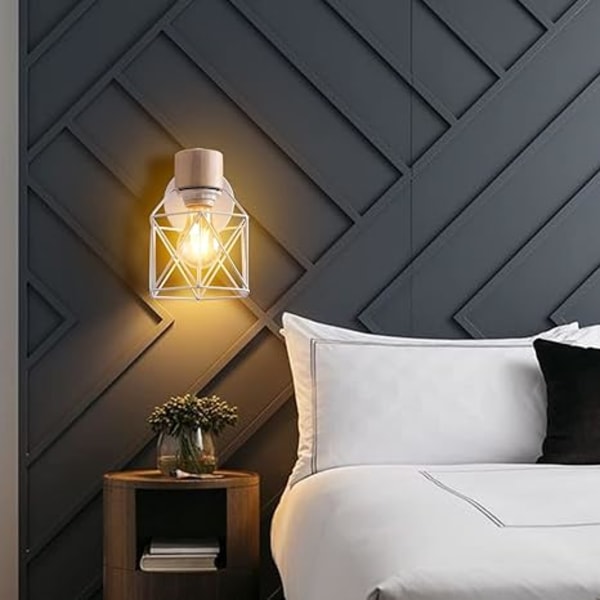 XJ-Vintage væglampe 15 cm væglampe industriel design geometrisk bur lampeskærm retro lampe af træ jern