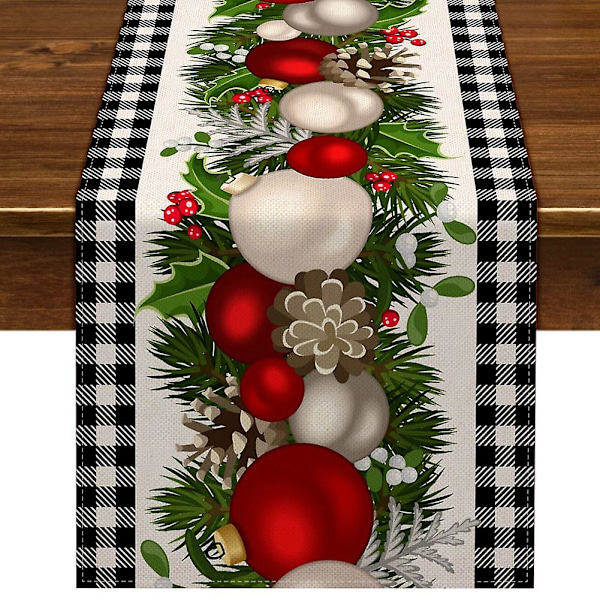 Mustavalkoinen Ruutukuvioinen Joulupöytäliina - Tartan-Tyylinen Joulukoriste Kotiin ja Keittiöön