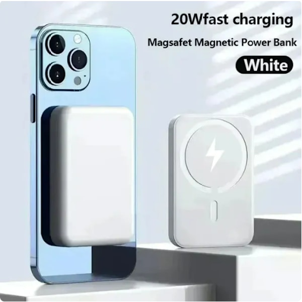 10000mAh Bärbar Trådlös Laddare MagSafe Extra Reserv Externt Magnetiskt Batteripaket Power Bank för iPhone 13 14 15 Pro white