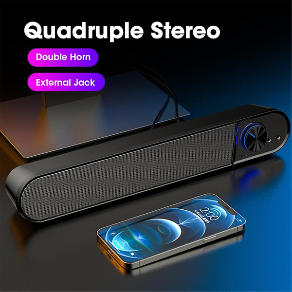 XJ-Kablet Computerhøjttaler USB-Soundbar med Mikrofon Stereo Lydhøjttaler til Laptop Desktop