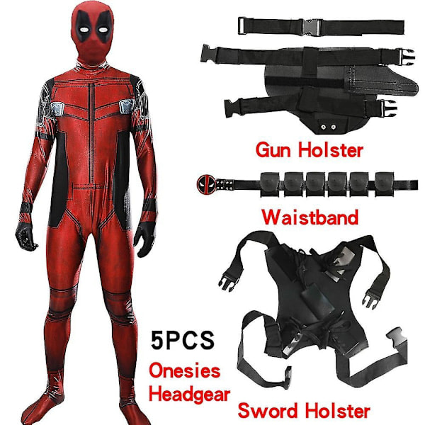 Deadpool Kostym Cosplay Barn Vuxen Dräkt Anime Superhjälte Cosplay Dödsväktare Anime Vuxen Service Leotard Hattar Tillbehör Anime-WELLNGS 5 PCS 150