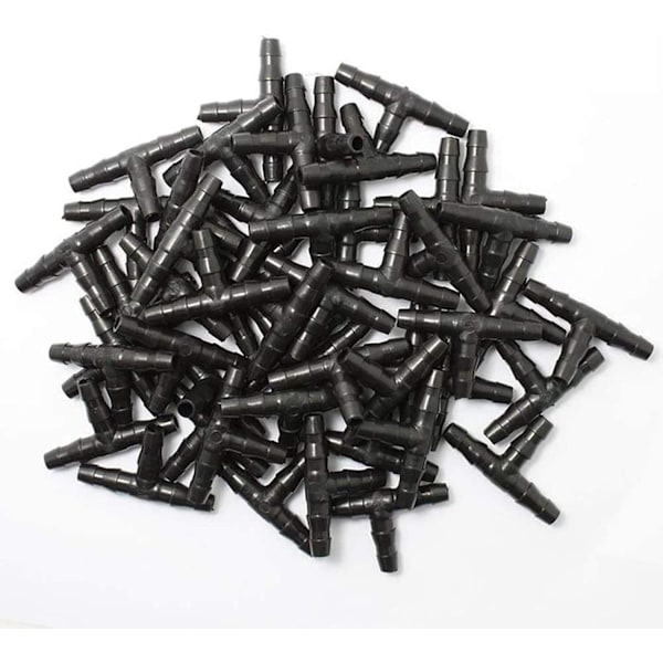 XJ-100 stk Dryppvanningskoblinger med mothaker, 4/7 mm Universal T-formet slangekobling, passer vanningssystem for hage 4/7 mm dryppslange